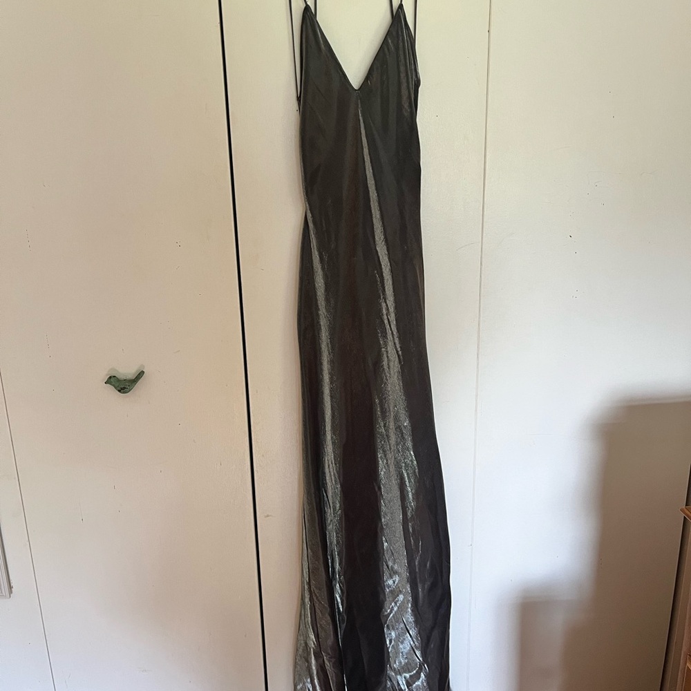 Zara Silver Spaghetti Strap Maxi Slip Dress